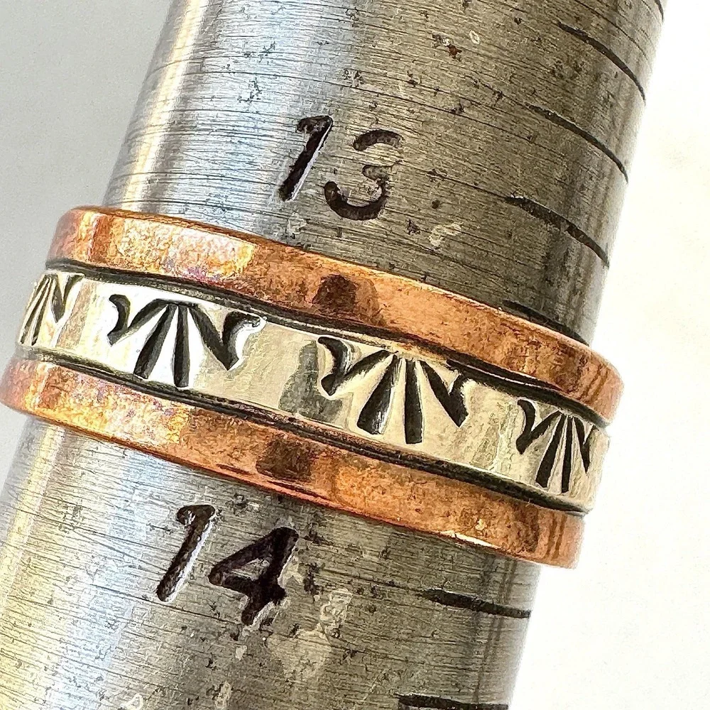 Mens Navajo Sterling Copper Wedding Band Sz 13.5 Ring Signed JG Native American
